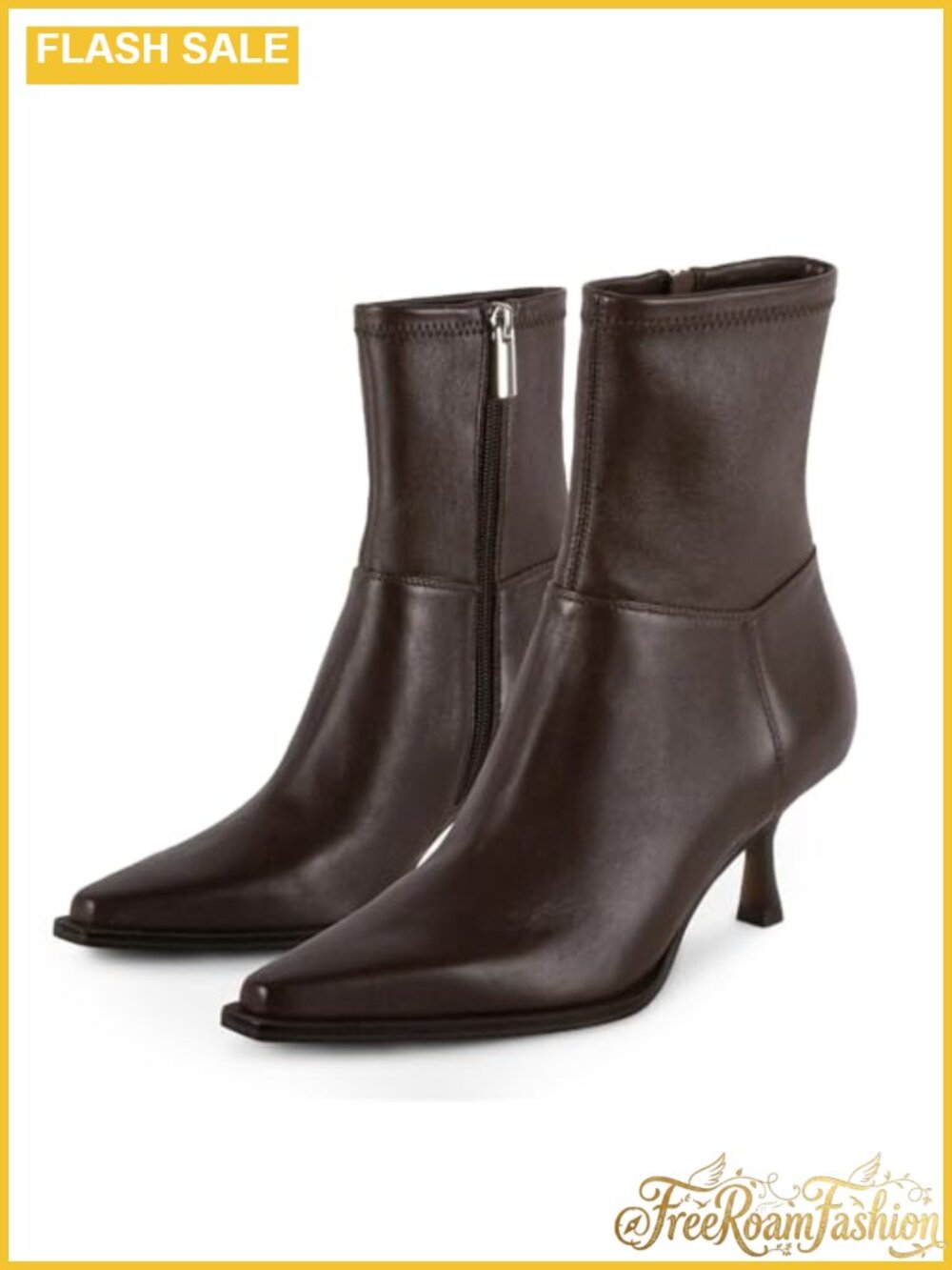 Pointed Toe Kitten Heel Ankle Boots Faux Leather Dressy Booties